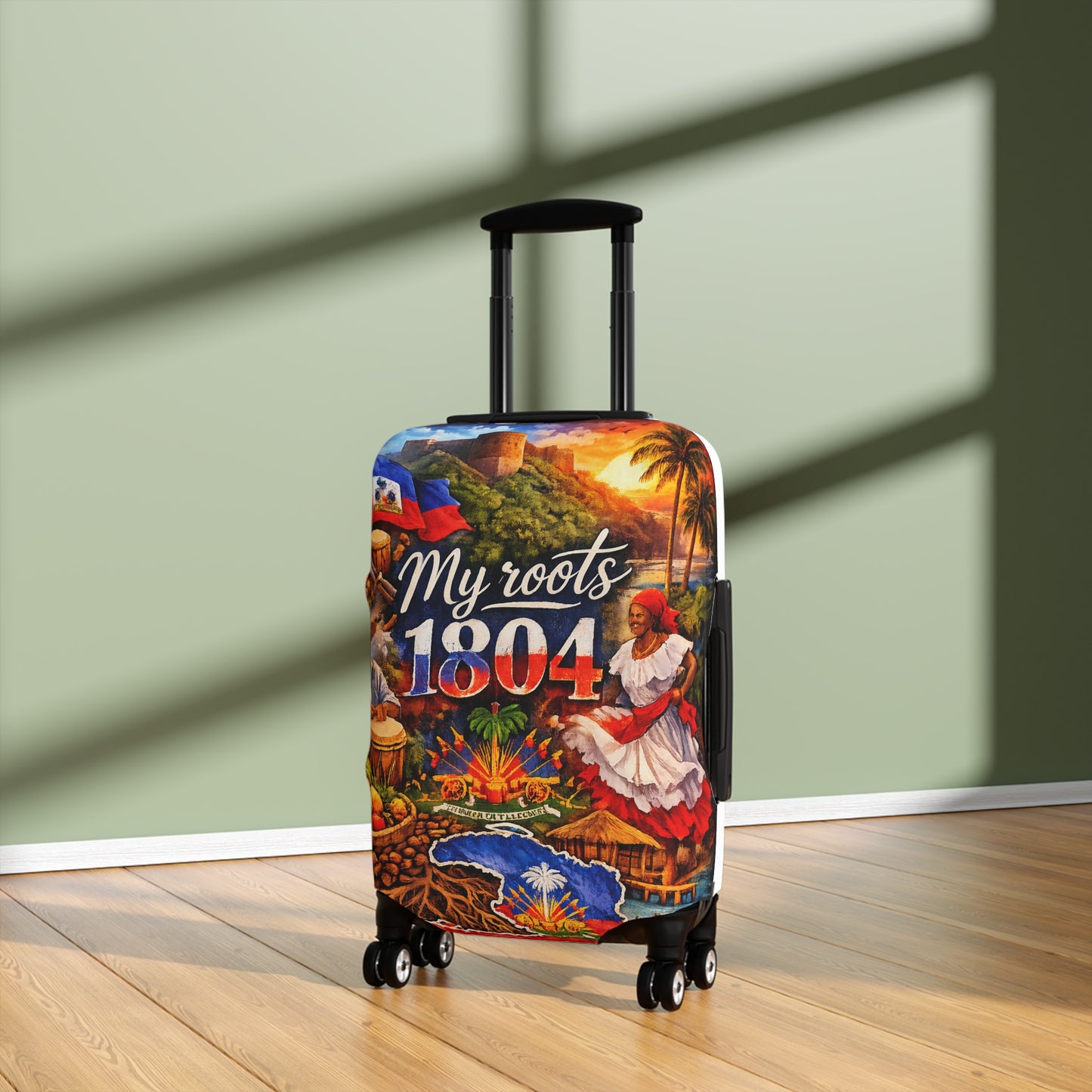 My Roots 1804 Haiti Heritage Luggage Cover — Caribbean Cultural Travel Protector