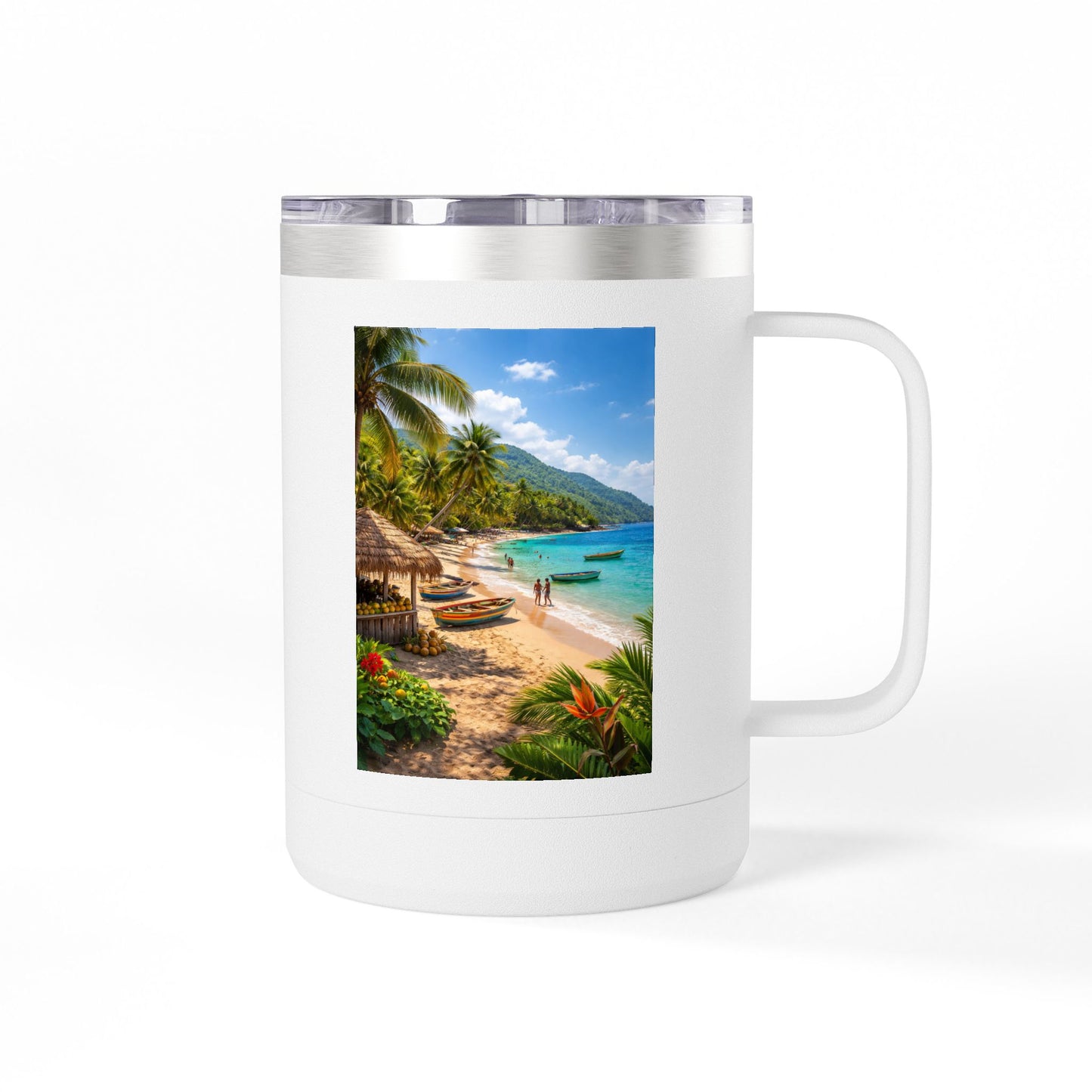 Tumbler Mug - Tropical Beach Print 15oz Insulated Travel Mug