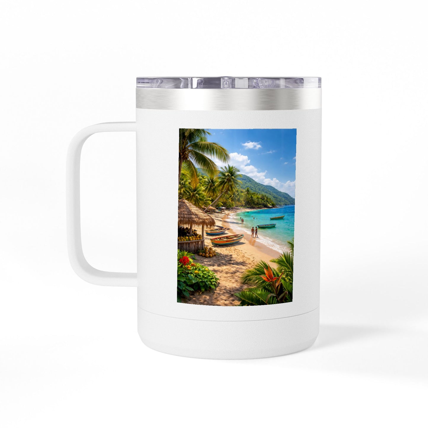 Tumbler Mug - Tropical Beach Print 15oz Insulated Travel Mug